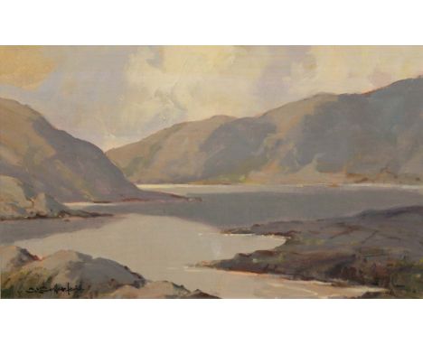 George K Gillespie RUA, 1924-1996
IN THE KILLARIES, CONNEMARA
Oil on board, 10 1/2" x 17 1/4" (26.5 x 44cm), signed, inscribe