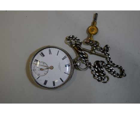 A silver pocket watch, the 4cm signed white enamel dial decorated Roman numerals with subsidiary seconds dial at 6, by Joseph