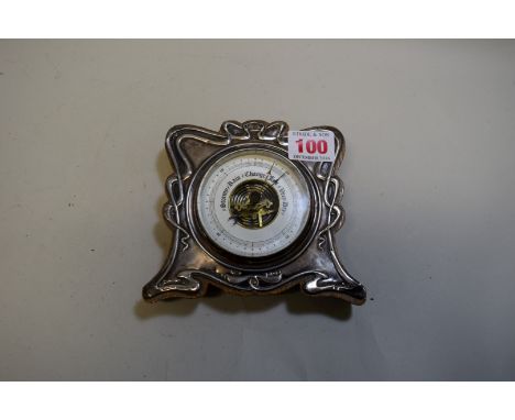 An Edwardian silver mounted aneroid barometer, by William Vale & Sons, Birmingham 1905, 12cm. Condition Report: wear through 