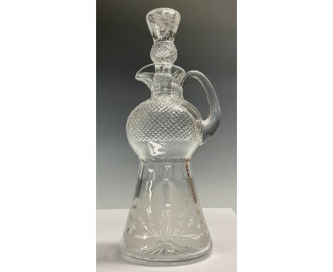 An Edinburgh Crystal cut glass thistle shaped jug decanter, engraved with thistle emblems, conforming drop in stopper, engrav