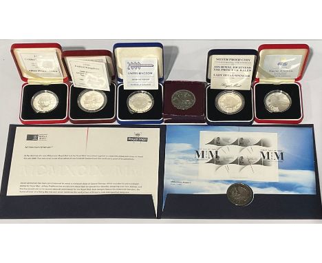 Numismatics – UK silver proof crowns in Royal Mint boxes with certificates: 1981 Charles &amp; Diana wedding; 1996 Queen’s 70