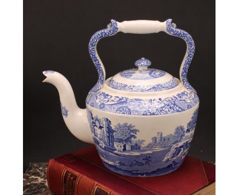 A large Spode Italian pattern blue and white teapot or kettle, black mark, 30cm high 