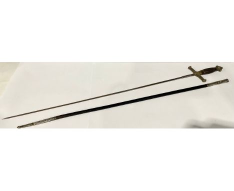 A 19th century Spanish made dress sword with 687mm long blade marked "Fab. De Toledo", brass cross guard with castle motif, w