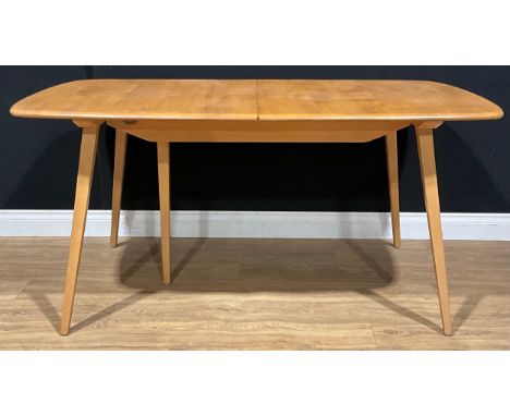 An Ercol Windsor beech and elm extending dining table, 71cm high, 153cm extending to 224.5cm long, 91cm wide 