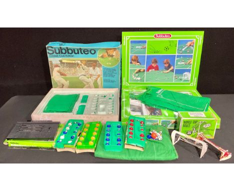 A Subbuteo Cricket/Club Edition, boxed; Italia 1990, boxed; accessories, spare teams, goal; qty 