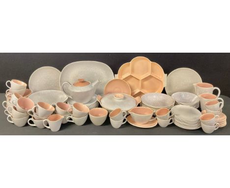 A Poole 'Pebble' pattern two tone part dinner, tea and coffee set, mid-20th century; qty 