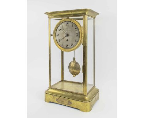 ECOLE D' HOROLOGERIE DE PARIS, a large scale brass and bevelled glass mantle clock by Leon Roussell, 1927.