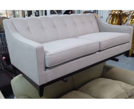 SOFA, contemporary design, sloping arms in light grey upholstery on ebonised legs, 190cm x 95cm x 80cm H.