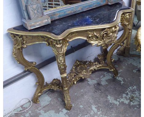 CONSOLE TABLE, Louis XV style gilt with inset serpentine black marble top, 100cm H x 147cm x 56cm.