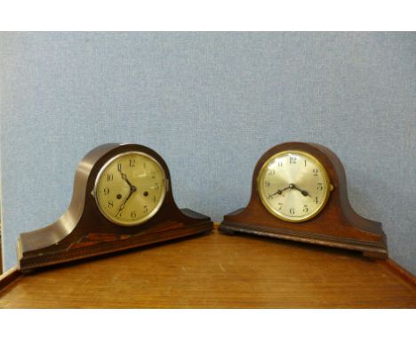An Art Deco oak mantel clock and one other 