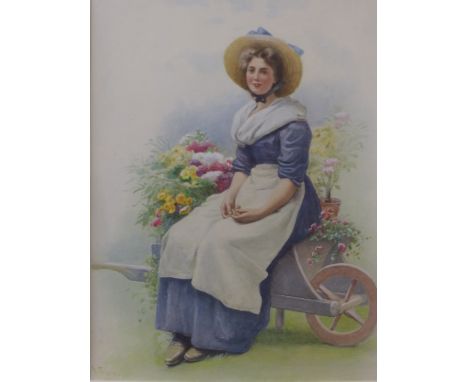 H. Travers, portrait of a flower seller girl, watercolour, dated 1897, 48 x 36cms, framed 
