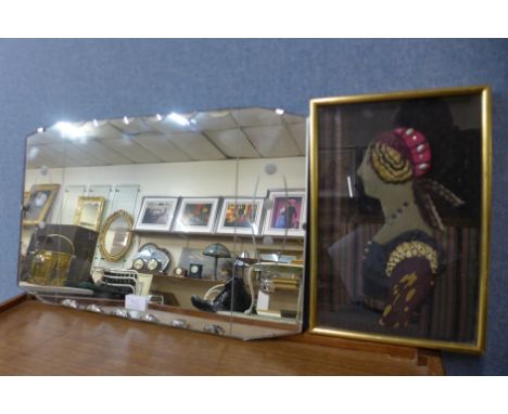 A mirror and a textile portrait of an Elizabethan woman 
