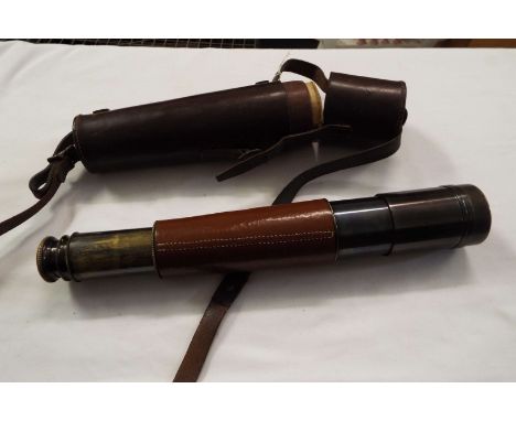 A J H Steward of London leather bound five draw 'Deer Stalker' telescope in original leather case, named and marked to side