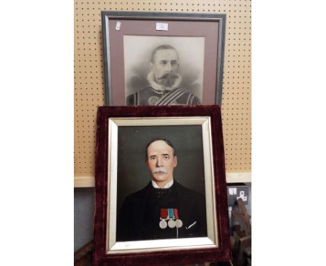 An oil on panel portrait of a gentleman wearing medals, together with a photograph of a Yeoman with his medals
