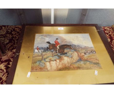 C. W. COTTON pair of watercolour hunting views, signed to lower right and framed