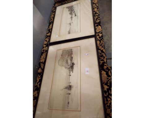 WILLIAM WYLLIE (1851 - 1931) pair of drypoint etching views of steamers coming into harbour, both signed in pencil below and 