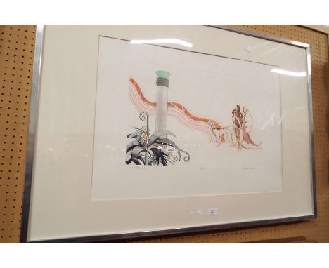 FRANK MARTIN (1921 - 2005) "Mondaines" coloured limited edition etching, signed titled and numbered 45 of 75 to lower margin,