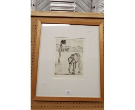 KARL WESCHKE (1925 - 2005) limited edition line etching and aquatint print 'Dog Walking Along the Edge of the Desert' 1994, n