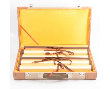 Collection of modern Chinese presentations gifts, including four contemporary Chinese hand painted scrolls in a fitted case; 