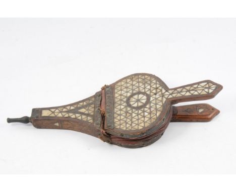 Pair of antique bellows, with geometric mother of pearl inlay, 36cm.