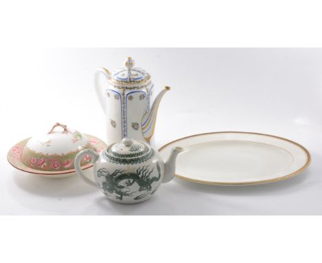 Two boxes of household china and part dinner services, including Wedgwood Royal Hong Kong pattern 8" plates, B&amp;G Limoges 