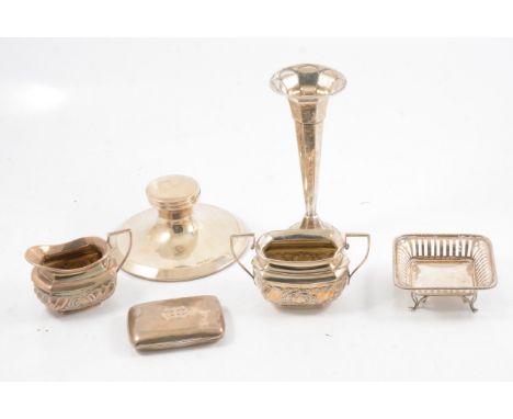 Small collection of silver, including milk jug and sugar bowl, by Mappin &amp; Webb, London 1905, cigarette case, bonbon dish