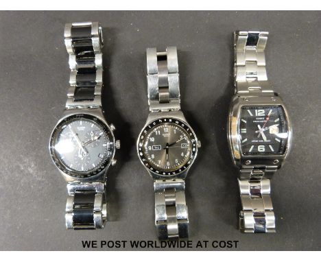 Two Swatch wristwatches together with a similar Casio. 