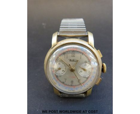 Kelbert gentleman's chronograph wristwatch with gold hands and red, black and blue markers, on polished face marked to back '