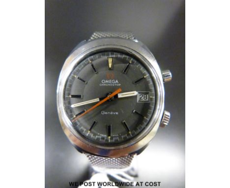 Omega Chronostop gentleman's chronograph wristwatch with date aperture  white hands and baton markers on grey face, case size