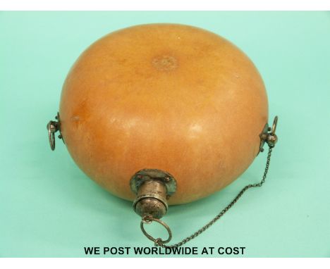 A white metal mounted gourd flask, height 14cm
