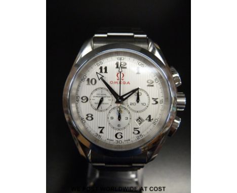 Omega special Olympic edition gentleman's chronograph co-axial chronometer wristwatch with date aperture, Arabic numerals, lu