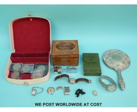 A quantity of wristwatches including Art Deco style example by Medana, Superoma, Meda etc, commemorative crowns, Colibri ligh
