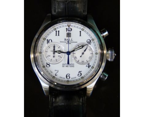 Ball Trainmaster cannonball gentleman's chronograph wristwatch with date aperture, Arabic numerals and blued and luminous han