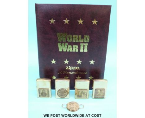 Zippo World War II 'A Remembrance' four lighter set in the form of a book, in original box