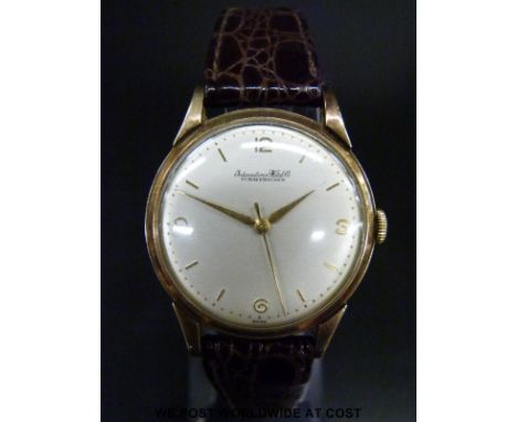 International Watch Company (IWC) 18ct gold gentleman's wristwatch with gold hands, Arabic numerals, baton markers and champa