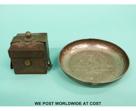 A hallmarked silver pin tray with military dedication "1914-1939 from Brother Officers DCLI Bodmin" London 1939, Page Keen an