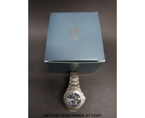 Citizen "Eco drive" Skyhawk gentleman's wristwatch with a black dial, rotating surround bezel, three sub dials and two digita