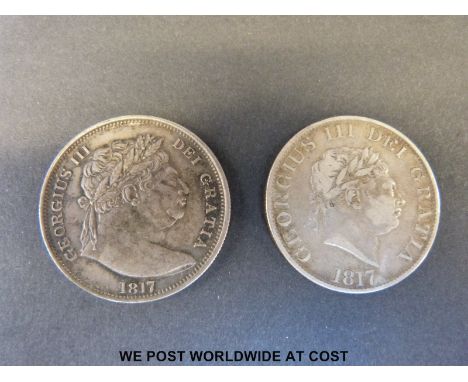 An 1817 George III "bull neck" half crown together with a slimmer profile portrait 1817