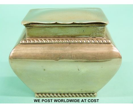 A hallmarked silver tea caddy of bulbous form, width 8cm, marks rubbed (127g)