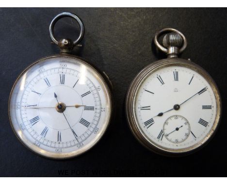 Two silver pocket watches, one Hawley & Co London with inset subsidiary seconds dial and Roman numerals and white enamel face