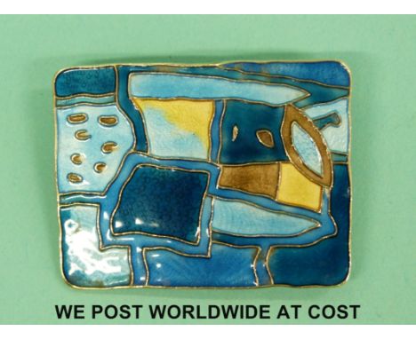 David Andersen 'Summer' Norwegian silver and enamel brooch from his 'Four Seasons' series, the rectangular panel enamelled in