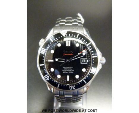 Omega Seamaster Professional 300M co-axial chronometer gentleman's automatic wristwatch with black face and bezel, date apert