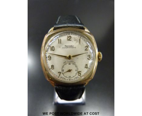 Rotary Super-Sport gentleman's wristwatch with subsidiary seconds dial, gold hands and Arabic numerals, in a gold plated cush