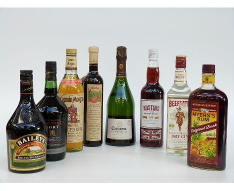 A quantity of festive alcohol including Captain Morgan and Myers's rum, Beefeater gin, Bailey's, Cava port etc, 70cl, 21.9-40