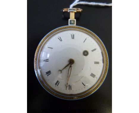 A late 18thC / early 19thC continental yellow metal gentleman's pocket watch with fusee movement, verge escapement,  movement