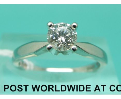 A platinum ring set with a 0.5ct brilliant cut diamond from Canadian Ice (size L)