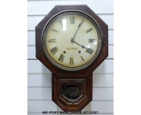 An American drop dial mid to late 19thC wall clock, the white painted dial in octagonal shaped surround bearing the name Seth
