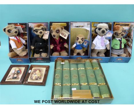 Seven Compare The Market meerkats together with a boxed set of Christmas crackers, ceramic jug, Hummel plates etc
