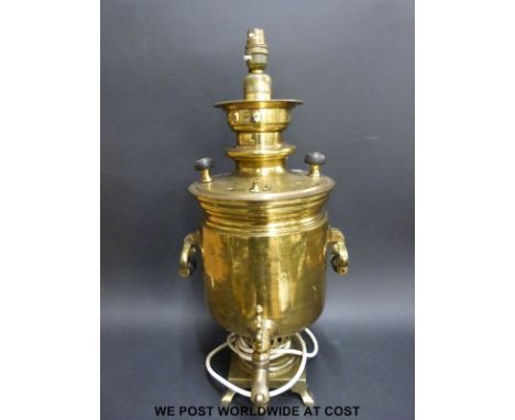 A Russian brass samovar converted to a lamp (56cm tall)