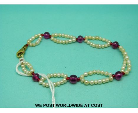 A seed pearl and ruby bracelet